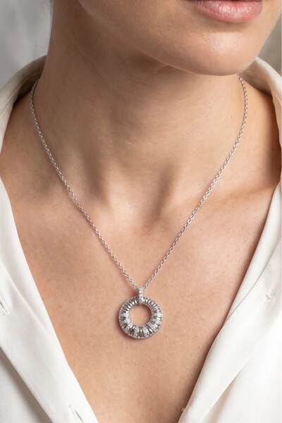Valmont Accessories Circle Model 45 cm Steel Chain Metallic Color Zircon Ston...