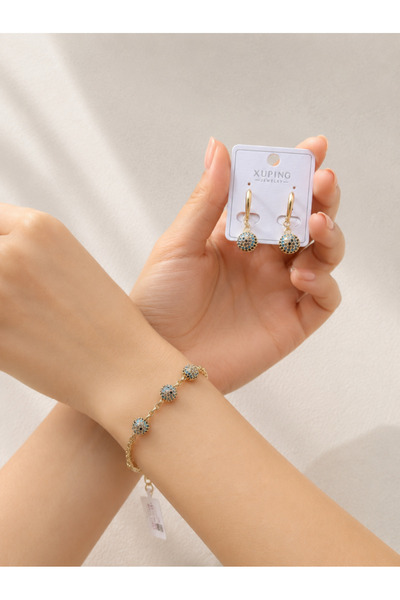 XUPING JEWELRY XUPİNG JEWERLY NAZAR BONCUKLU KÜPE BİLEKLİK SETİ 2Lİ