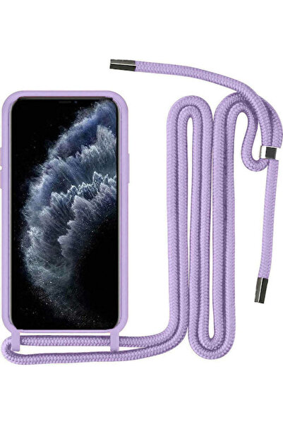 OEM Υγρή Σιλικόνη Πίσω Κάλυψης με Λουράκι Λιλά (iPhone 11)