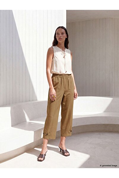 LC Waikiki Lcwaikiki classic khaki elastic waist modal blend women's pants