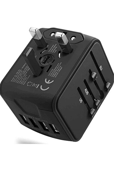 ELTRAZONE Universal International Travel Power Adapter with 3 USB + 1 Type C ...