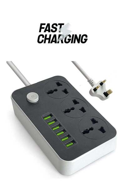 ELTRAZONE Power Strip Extension Cord with 3 Outlets and 6 USB Ports – 2M Heav...