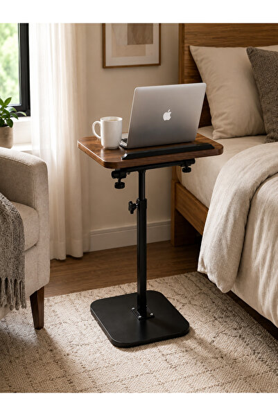 N.zone Laptop Side Table Height and Angle Adjustable Wood Surface Carbon Stee...