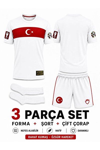 yenteks Türkiye 2026 FIFA WORLD CUB Beyaz İsimsiz Çocuk Forması Çorap Hediyeli