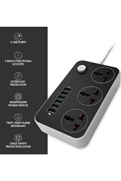 ELTRAZONE 3.4 A Smart Extension Board with 3 Universal Socket and Surge Prote...