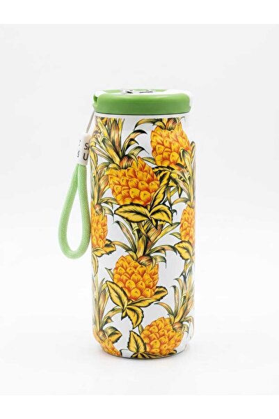 Staınless Pineapple Print Steel Insulated Water Bottle with Green Lid & Carry...