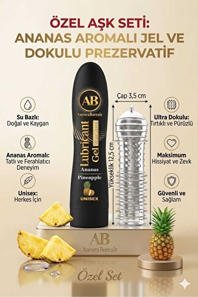 Büyük Boy Ananaslı Kayganlaştırıcı Jel Şeffaf Tırtıklı Prezervatif 2 li Paket Seti