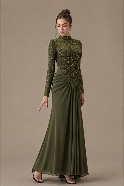 led style Luxury Embroidered Corset Maxi Dress with Neck Scarf Evening Gown