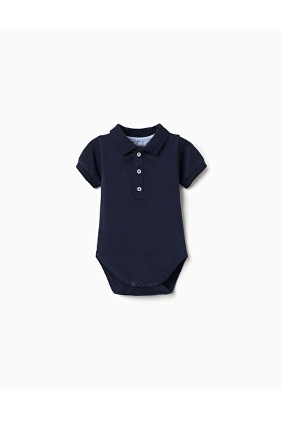 Ziddy Short sleeve cotton polo bodysuit for newborn boys, dark blue