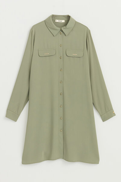 Nihan Plus Size Shirt Collar Tunic - Green