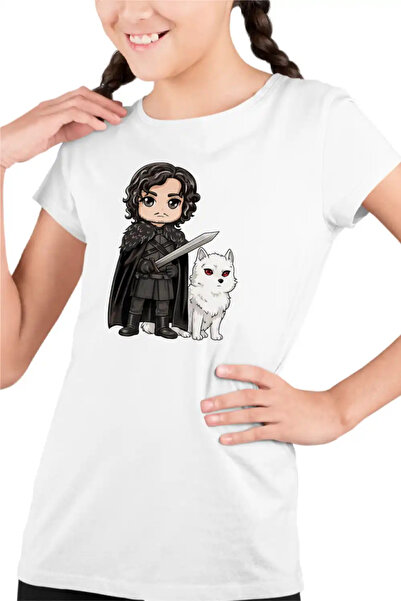 OEM Tricou Copii Fete Game of Thrones Jon Snow Ghost Wolf