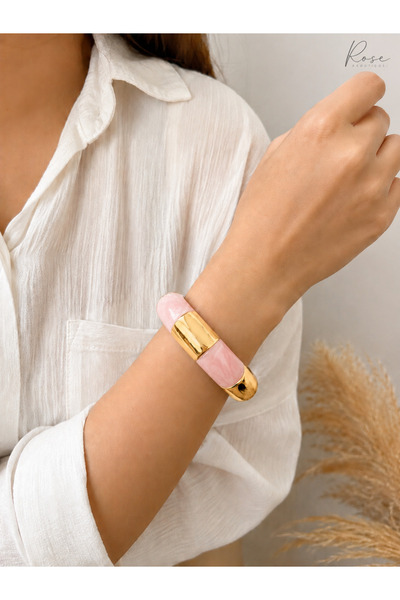 RoseCo00 Aura Gold Natural Stone Look Bracelet – Pink