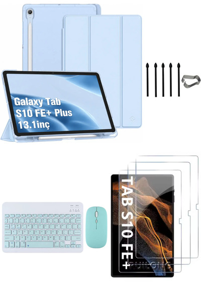 Covpor Samsung Galaxy Tab S10 FE+ Plus Flip Kılıf+Klavye Mouse+S Pen Yedek Uç...