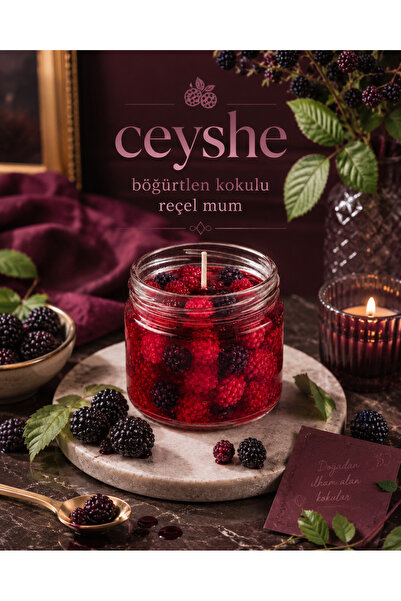 CeyShe Böğürtlen Kokulu Dekoratif Böğürtlen Ahududu Reçeli Jel Kavanoz Reçel Mum