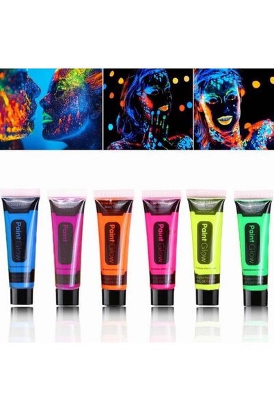 Munico 6 Adet Yüz Vücut Boyası Siyah Işık Neon Yüz Kolay Temizlenen Set Makya...