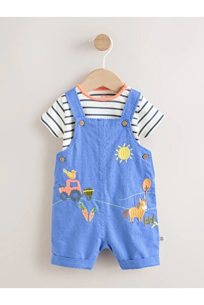 Next Baby Mavi Çiftlik Tulumu ve Bodysuit Bebek Seti