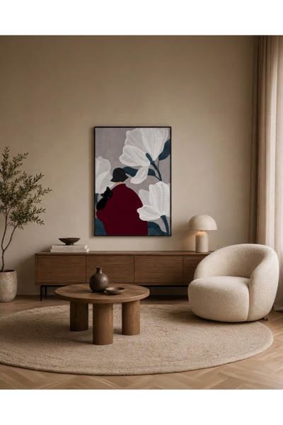 nuvahometr Kadın Figürlü Modern Çiçekli Tablo | Siyah Çerçeveli Poster