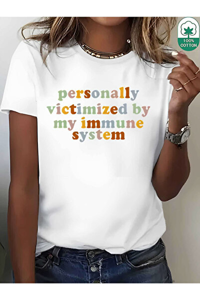 NOURAM تي شيرت برسومات مطبوعة بتصميم 'Wo Personally Victimized by My Immune S...