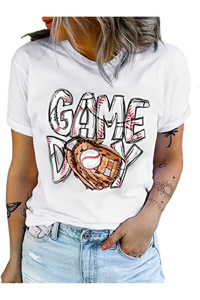 2mcup تي شيرت نسائي للجنسين بتصميم ريترو مطبوع عليه "GAME DAY" مع تصميم مضرب ...