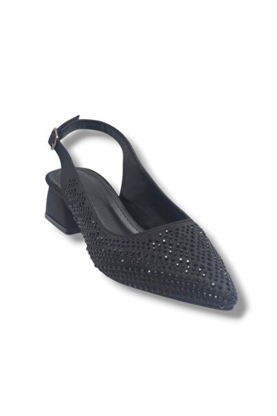 Cakgo Ceylan Shoes 125-26 Stoned Shiny Satin Short Square Heel Women's Shoes ...