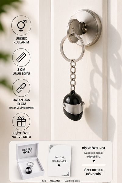 HER ŞEY NOTA www.herseynota.com Black Helmet Figured Keychain Unisex Metal Ke...