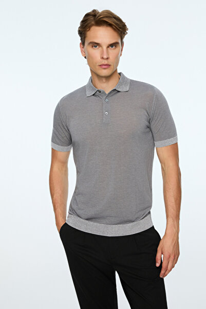 Morven Men's Gray Trend Polo Collar Tencel Knitwear T-Shirt