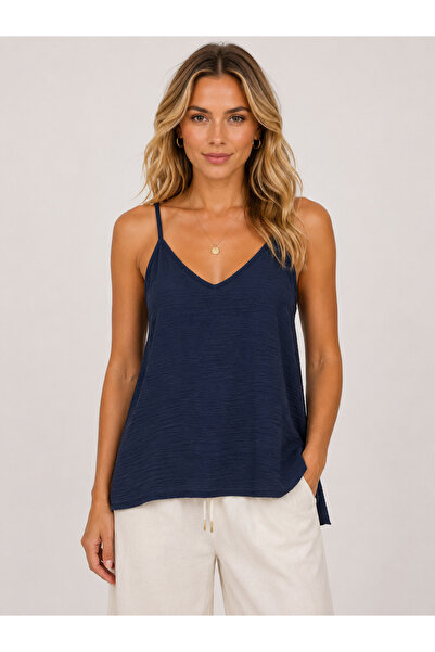 Sibel Günay Butik Women's Ayrobin Fabric Rope Strap V-Neck Blouse – Front and...