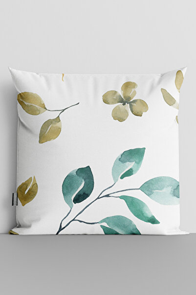 TicaretJet Watercolor Themed Leaves Double Sided Digital Printed Throw Pillow...