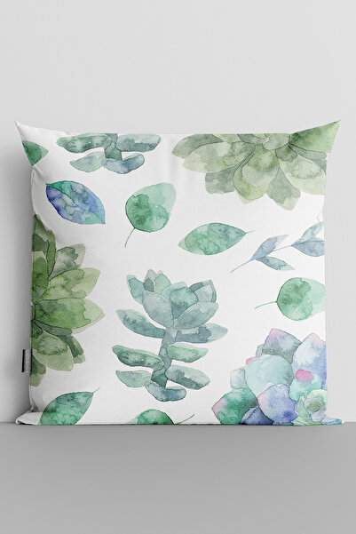 TicaretJet Watercolor Themed Flowers Double Sided Digital Printed Throw Pillo...