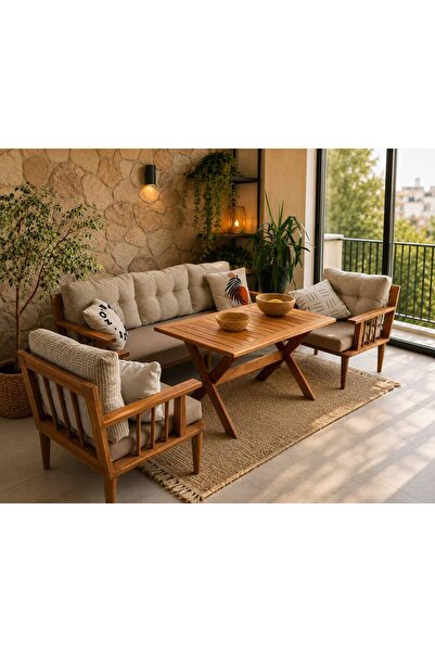 UZMHOME Masif Ahşap Bahçe Balkon takımı