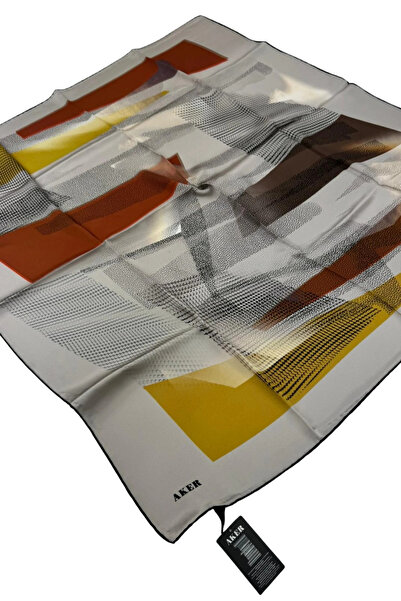 Aker Sura Silk Patterned Scarf 9172701 Mixed Pattern 315-Grey-Yellow-Orange