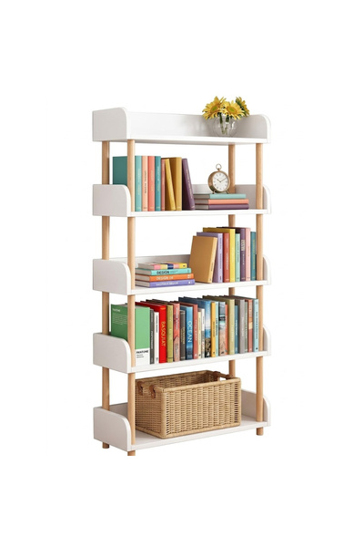 NKX 5-Tier Wooden Bookcase Bookshelf – Freestanding Open Storage Shelf with S...