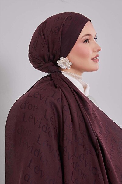 Levidor Plum Text Printed Naia Jacquard Shawl