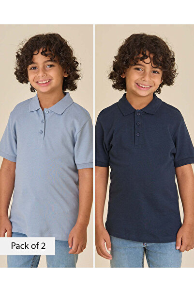 REDTAG قمصان بولو زرقاء للأولاد (عبوة من قطعتين)
