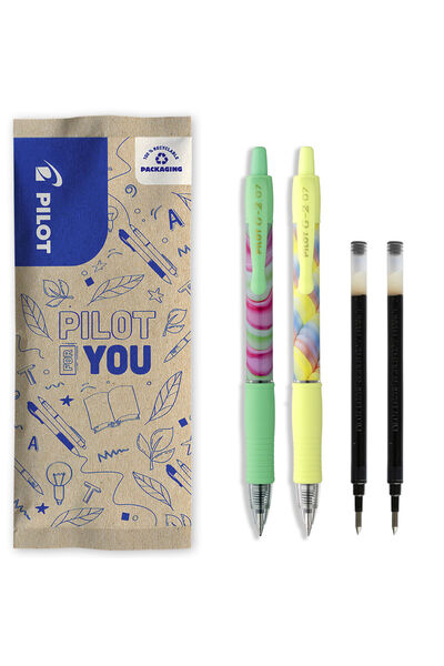 Pilot Flow pack 2 G2 Pixuri cu gel Flow galbene și verzi 0.7 mm + 2 rezerve n...
