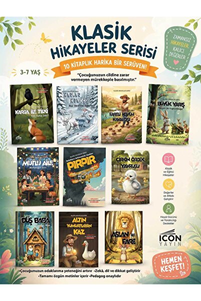 ICON YAYIN Klasik Hikaye Serisi 10'lu Set - Çocuklar İçin Gelişimsel Öykü Kit...