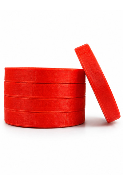 OEM Set de 5 Panglici Organza Roșie 1 cm/45,72 m
