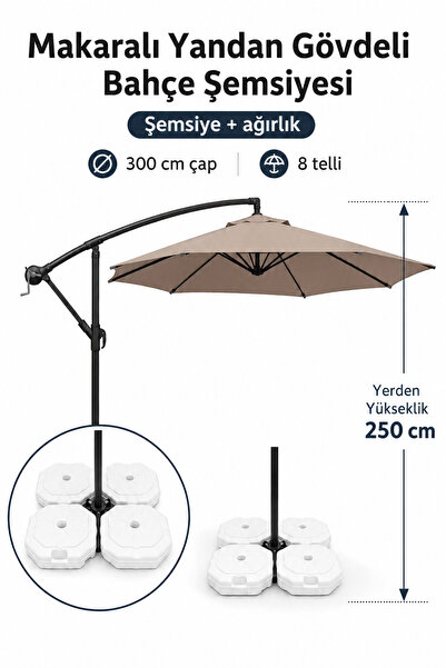 Düvenci Koyu Krem Makaralı Bahçe Şemsiyesi 300 cm Çap / 8 Telli + 4'lü 20 lt ...