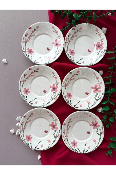 Yiğit Seramik Züccaciye Bahar Model 6 Piece Modern Tea Plate (Pink)