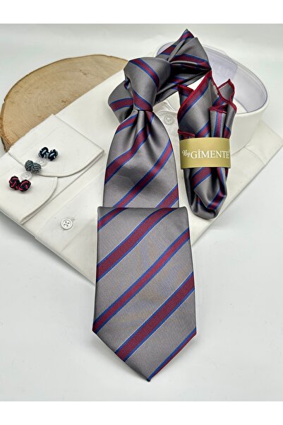 Gutiero Classic Necktie with Gray Striped Handkerchief