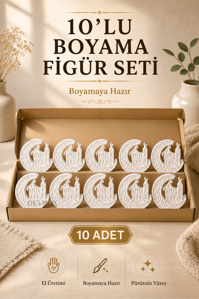 devhome 10'lu Hilal Cami Taş Boyama Figürü – Boyamaya Hazır El Yapımı Alçı Bo...