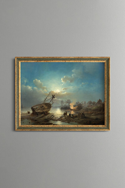 epiqart Working at the Port at Night - Vintage Patterned Painting - Fine Model