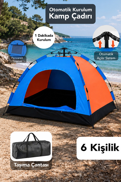 fischerone 6 Kişilik Outdoor Çadır - Otomatik Kurulum Pencereli Su Geçirmez K...