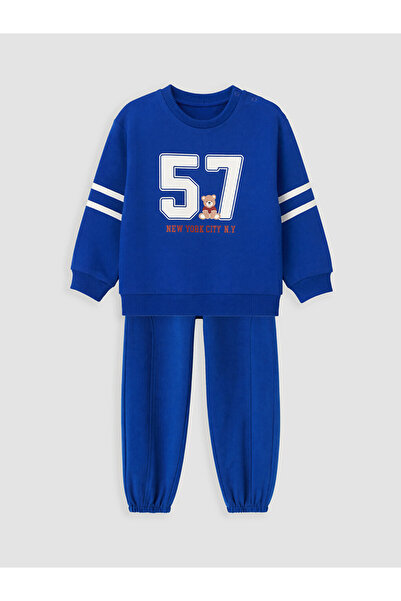 LC Waikiki Lcw Baby Navy Blue Nyc Printed Baby Boy Tracksuit Set