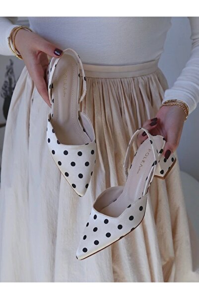 POLKA STORE Blush Polka Dot Pointed Toe Short Block Heeled Women's Shoes