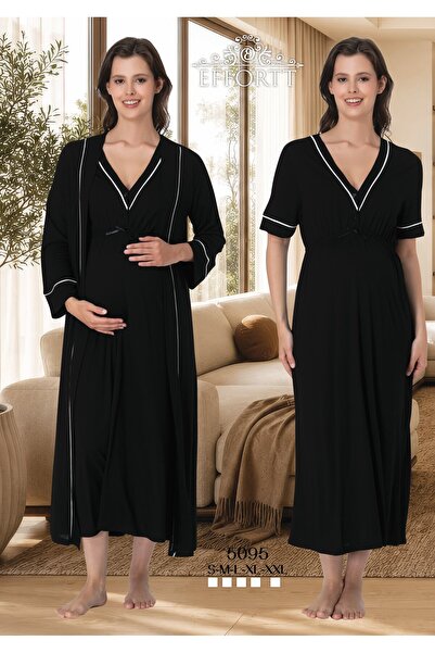 EM&FA TEKSTİL Maternity Nightgown Set with Nursing Features