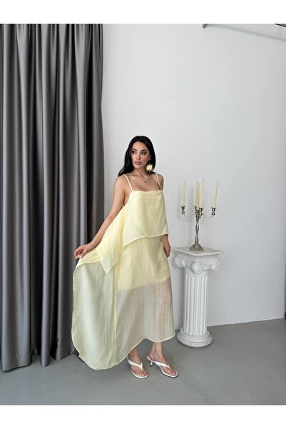 timagna Women's Dress Oversize Adjustable Strap Tulle Short Lined Modal Dress