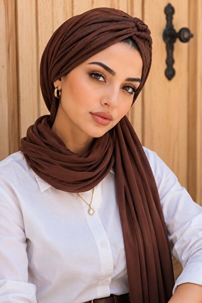 Aişe tesettür Brown Twisted Ready-To-Wear Shawl