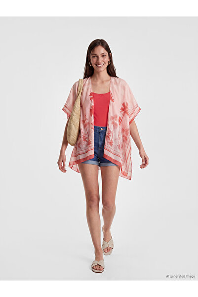 LC Waikiki Ecru Shawl Collar Patterned Women's Kimono