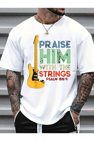 212Wear Men's Pure Cotton Lettering T-Shirt - PRAISE Print Round Neck Top, Su...